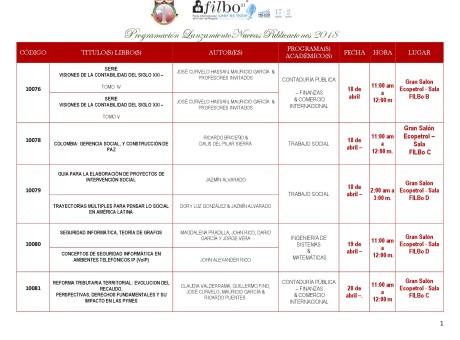 Programación Lanzamientos de Libros de la Corporación Universitaria Republicana en la Feria del Libro de Bogotá 2018 (1)