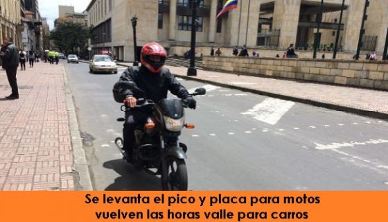 Se levanta el pico y placa para motos y vuelven las horas valle para carros, radio universitaria urepublicanaradio foto vía web Alcaldía de Bogotá